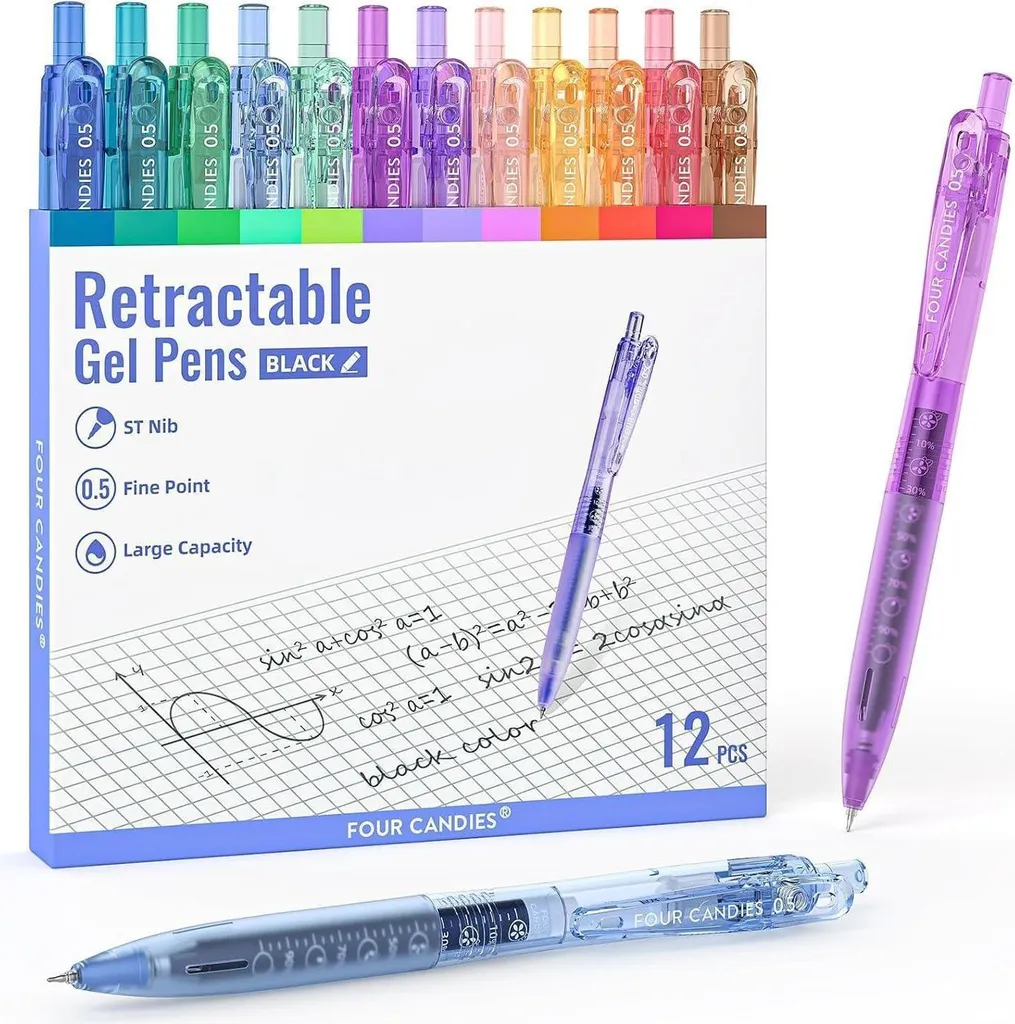 Set de 12 stylos gel 0,5 mm à séchage rapide et encre noire intense