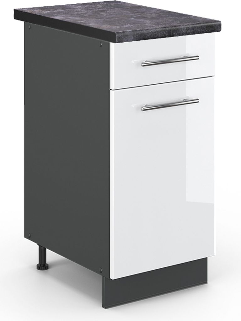 Küchenunterschrank Vicco Fame-Line Weiß Hochglanz 40 cm , Produktbild 