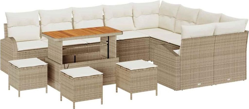 vidaXL Garten-Sofa-Set mit Kissen mit Speicher 13 pcs Beige und Creme
