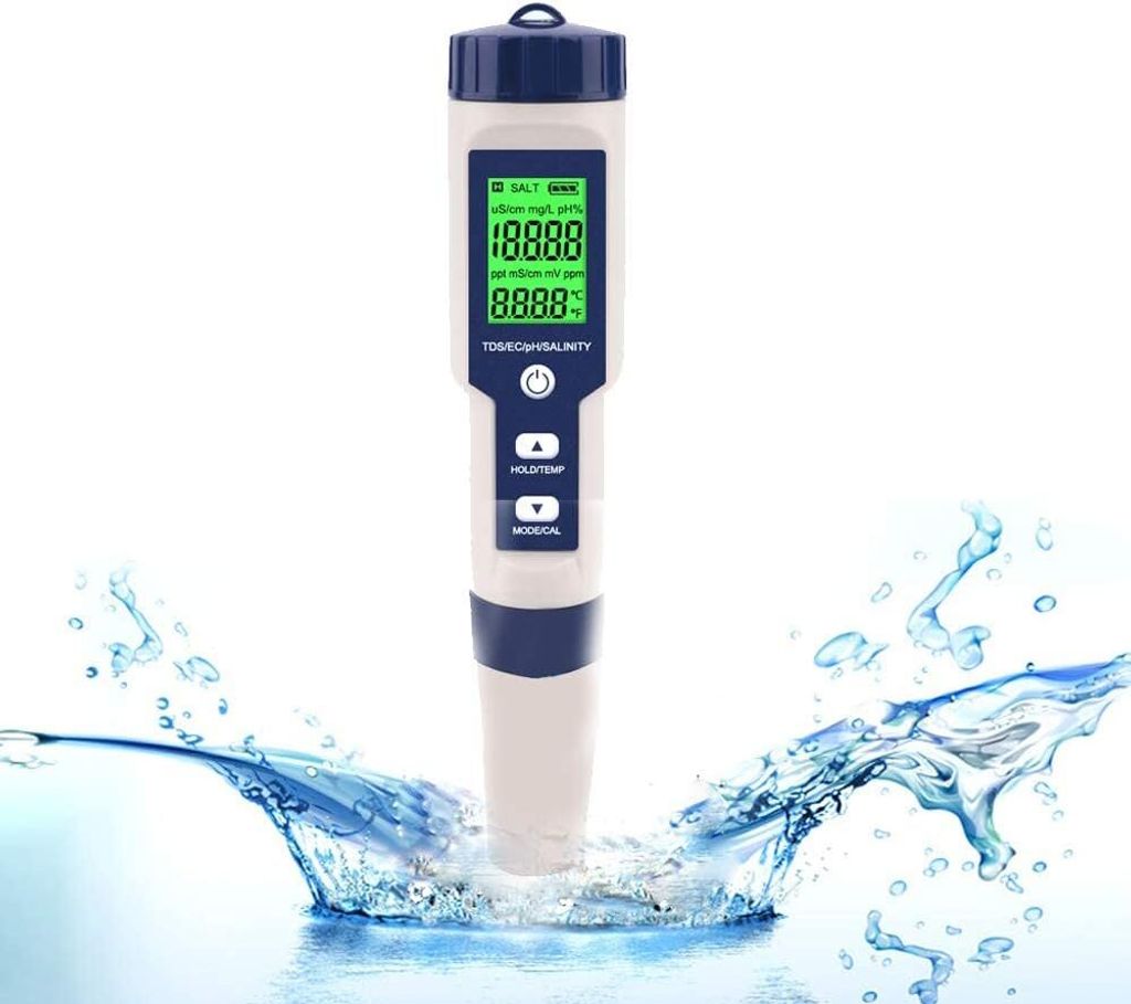 PH-Tester Elektronisches Messgerät, RMA 5 in 1 PH-Tester Taschentemperaturmessgerät Wasserqualität PH EC Salz TDS für Haushalt, Schwimmbad, Aqu...