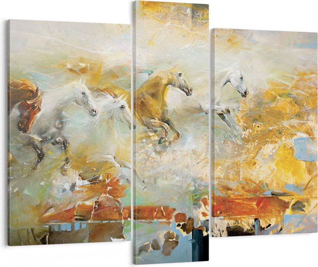 Bild auf Leinwand - Leinwandbild - 3 Teile - Pferde Galopp Modern - 95x80cm - Wand Bild - Wanddeko - Wandbilder - Leinwanddruck - Bilder - Wanddeko...