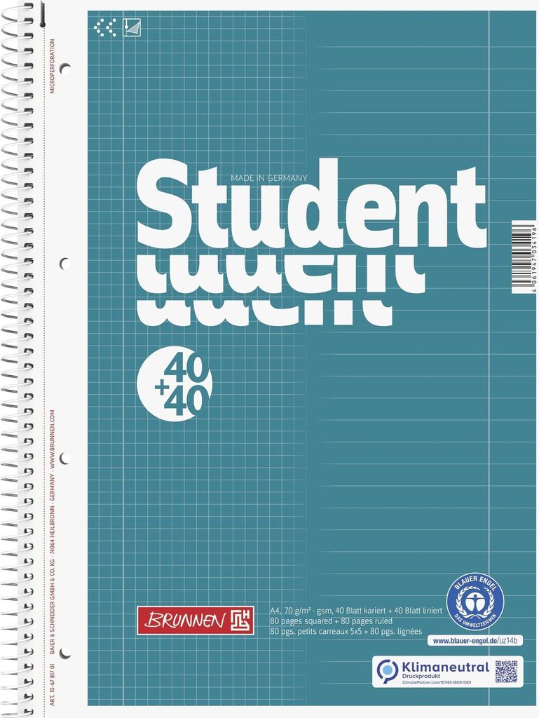 BRUNNEN Collegeblock A4 Duo Lineatur 27 + 28 80 Produktbild 