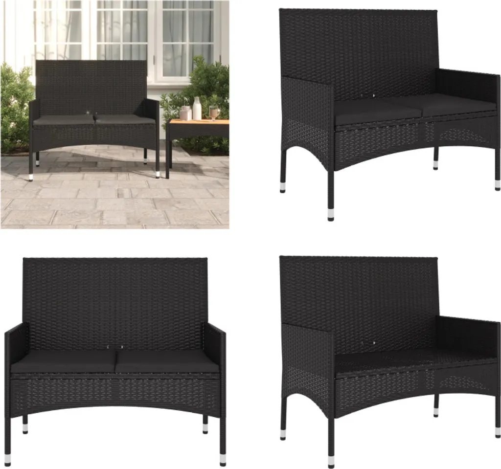 Occasione Panca Giardino vidaXL 2 Posti Poly Rattan Nero e Cuscini