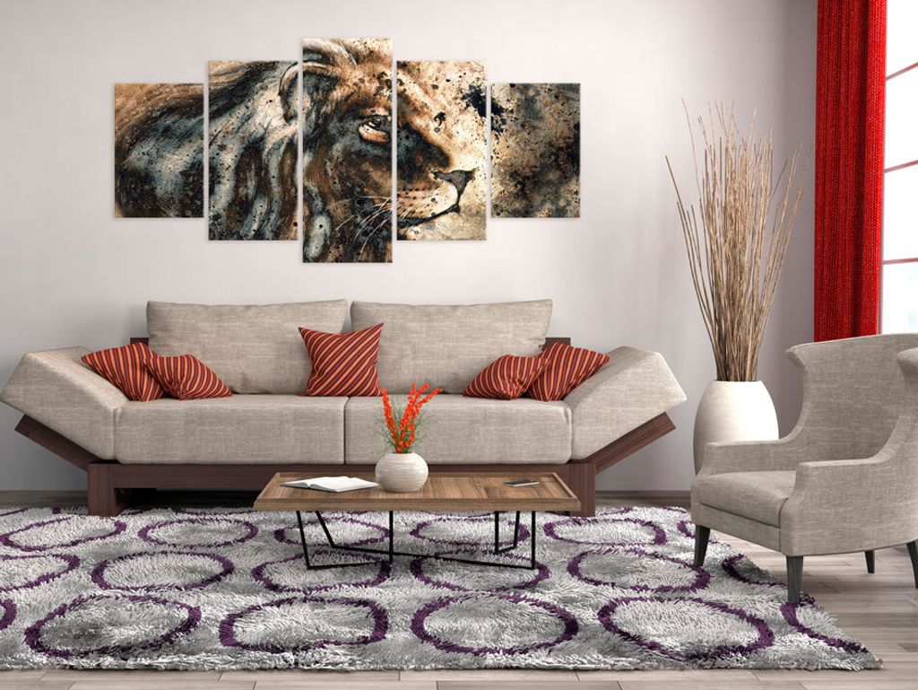 Akustikbild Tier Löwe 200x100 cm Bilder Akustikschaum Hochleistungsschallabsorber Schallschutz Leinwand 5 tlg Wandbild Raumakustik Schalldämmung ...