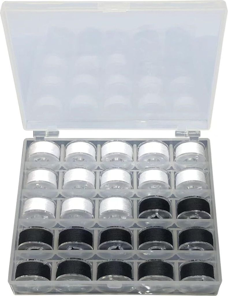 Nähgarn Set für Nähmaschine – Spulen für Nähmaschine mit Aufbewahrungsbox, 25 Stück sortierte schwarze und weiße Fäden, Nähzubehör