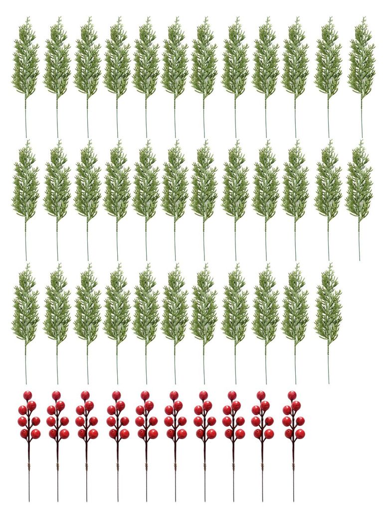 30/45 künstliche Norfolk-Kiefernzweige mit roten Beeren, künstliches Grün, DIY-Bastelarbeiten, Vasen, Girlanden, Kränze, Weihnachtsdekoration, ...