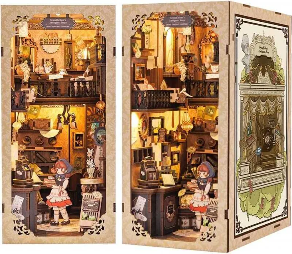 Serre-livres Puzzle 3D Bois DIY Maquette Miniature Boutique Antiquaire