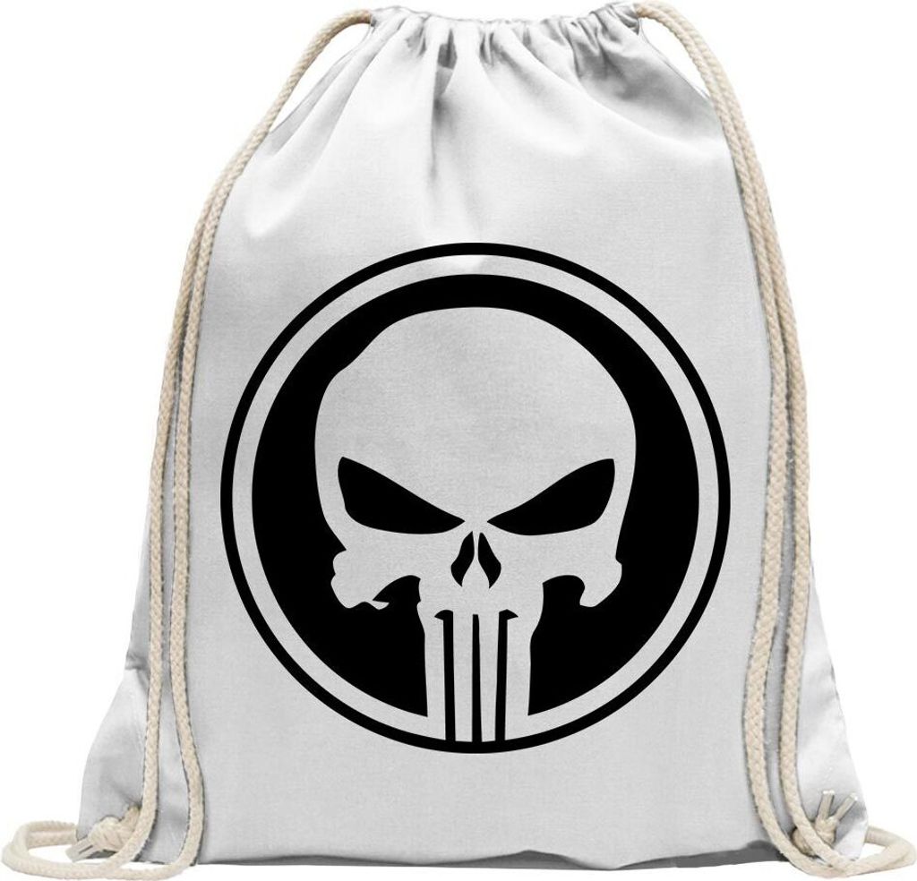 Kiwistar - Turnbeutel - weiss - Punisher USA - Tank Totenkopf - Fun Rucksack Sport Beutel Gymsack Baumwolle mit Ziehgurt