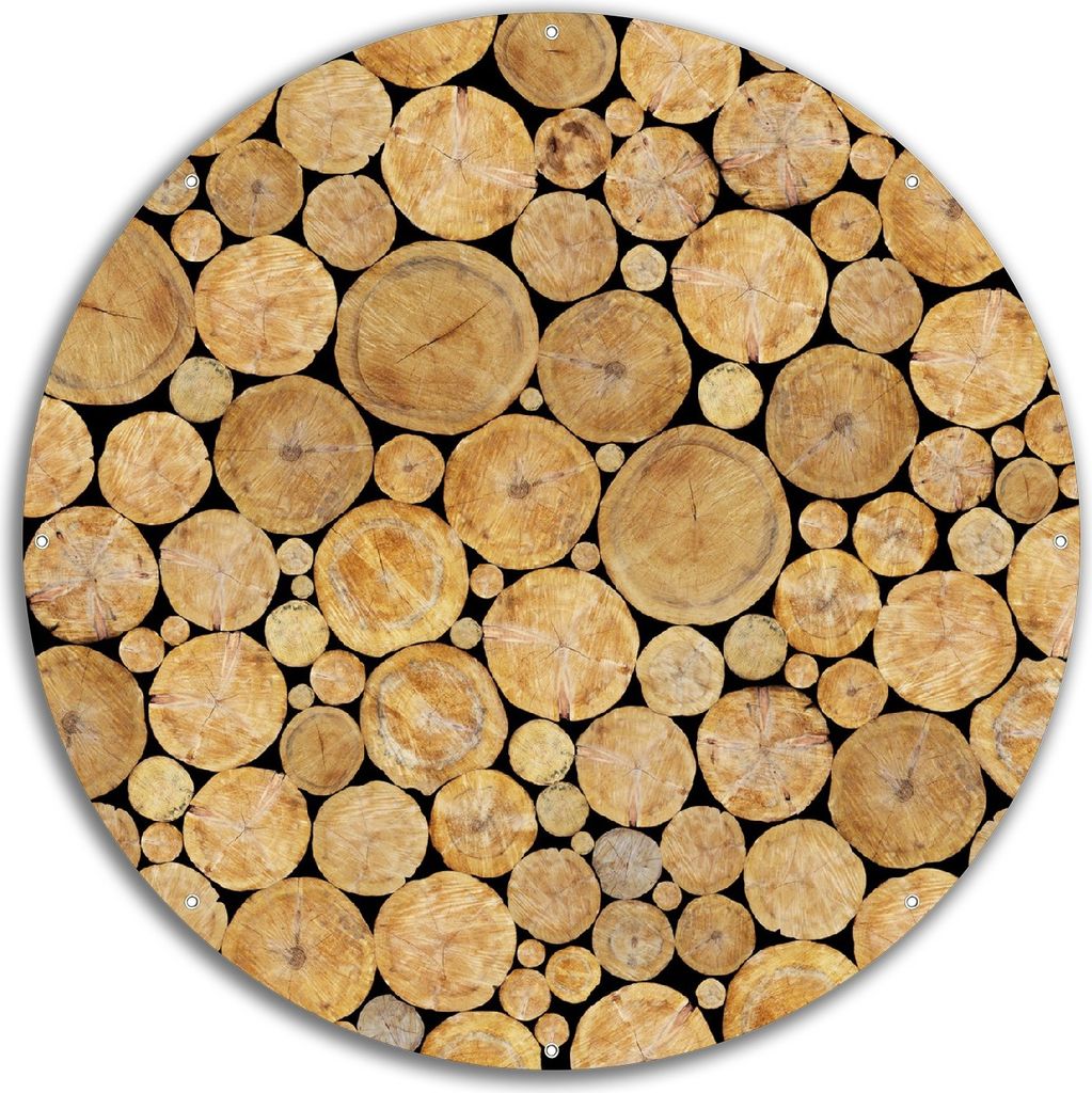 Wallario rundes Outdoor-Poster für Garten oder Balkon, Motiv Holzstapel rund, 60 cm Durchmesser