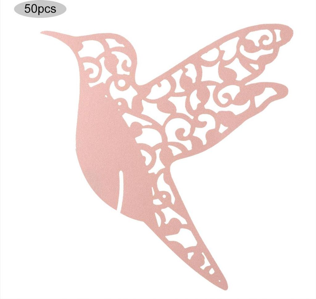 50 Stück kleine Vogelform Hochzeit hohle Namens-Tischkarten für Weinglas-TischNachbildungation (Rosa)