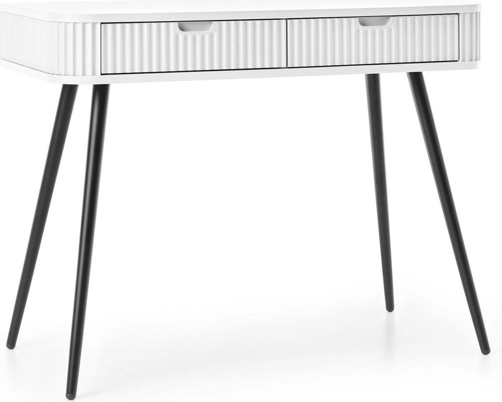Schminktisch Porto 103 cm Weiß mit Zwei Gerillten Schubladen und Schwarzen Metallfüßen