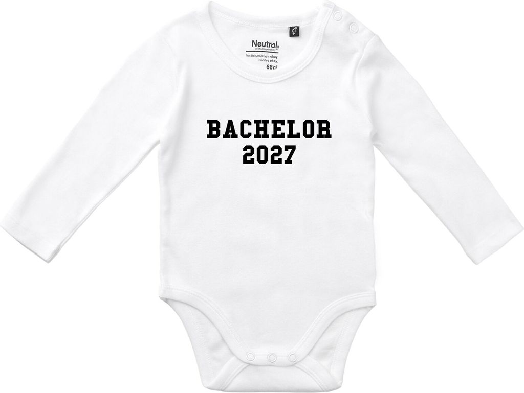 Huuraa Unisex Babystrampler Bachelor 2027 Abschluss Geschenk Größe 80 White Baumwolle Fairtrade Bachelor 2027 Überraschung