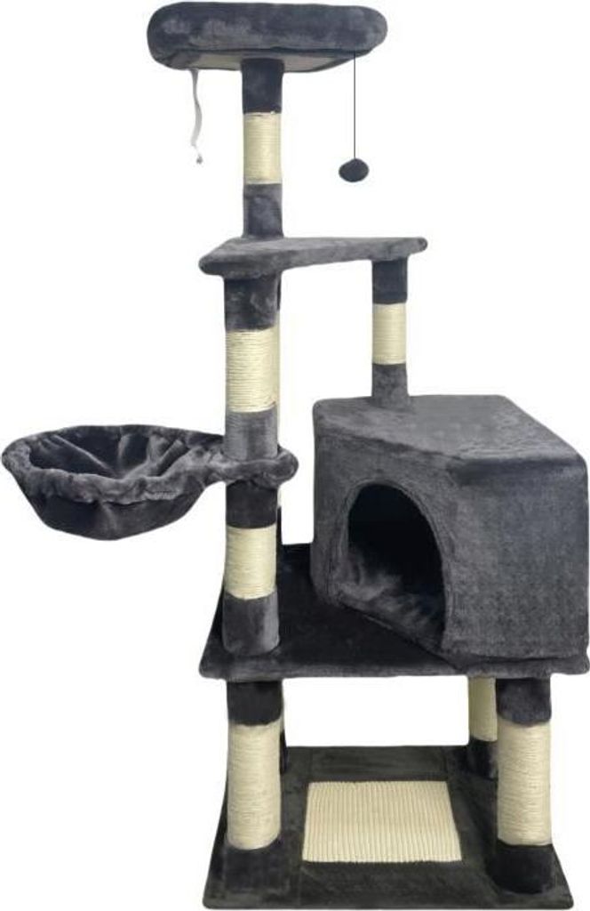 Katzenbaum, 55 x 40 x 138 cm, Dunkelgrau, 3 Plattformen, 1 Sitzstange, 1 Nische, Sisal-Kratzstämme
