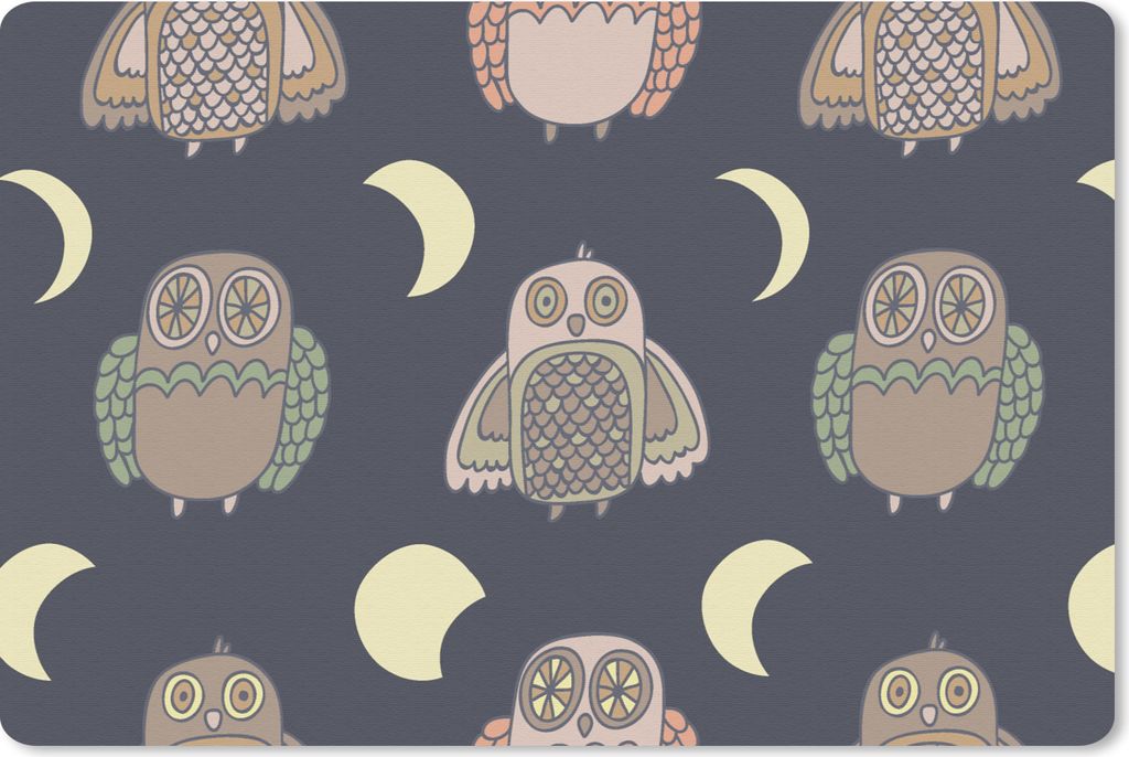 MuchoWow Schreibtischunterlage Eule - Muster - Mond 60x40 cm - XXL Mauspad - Großes Mauspad