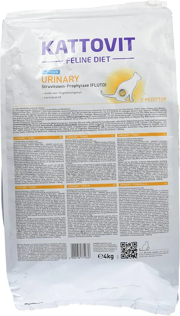 Kattovit Feline Diet Urinary Thon 4kg - Croquettes pour Chat Stérilisé