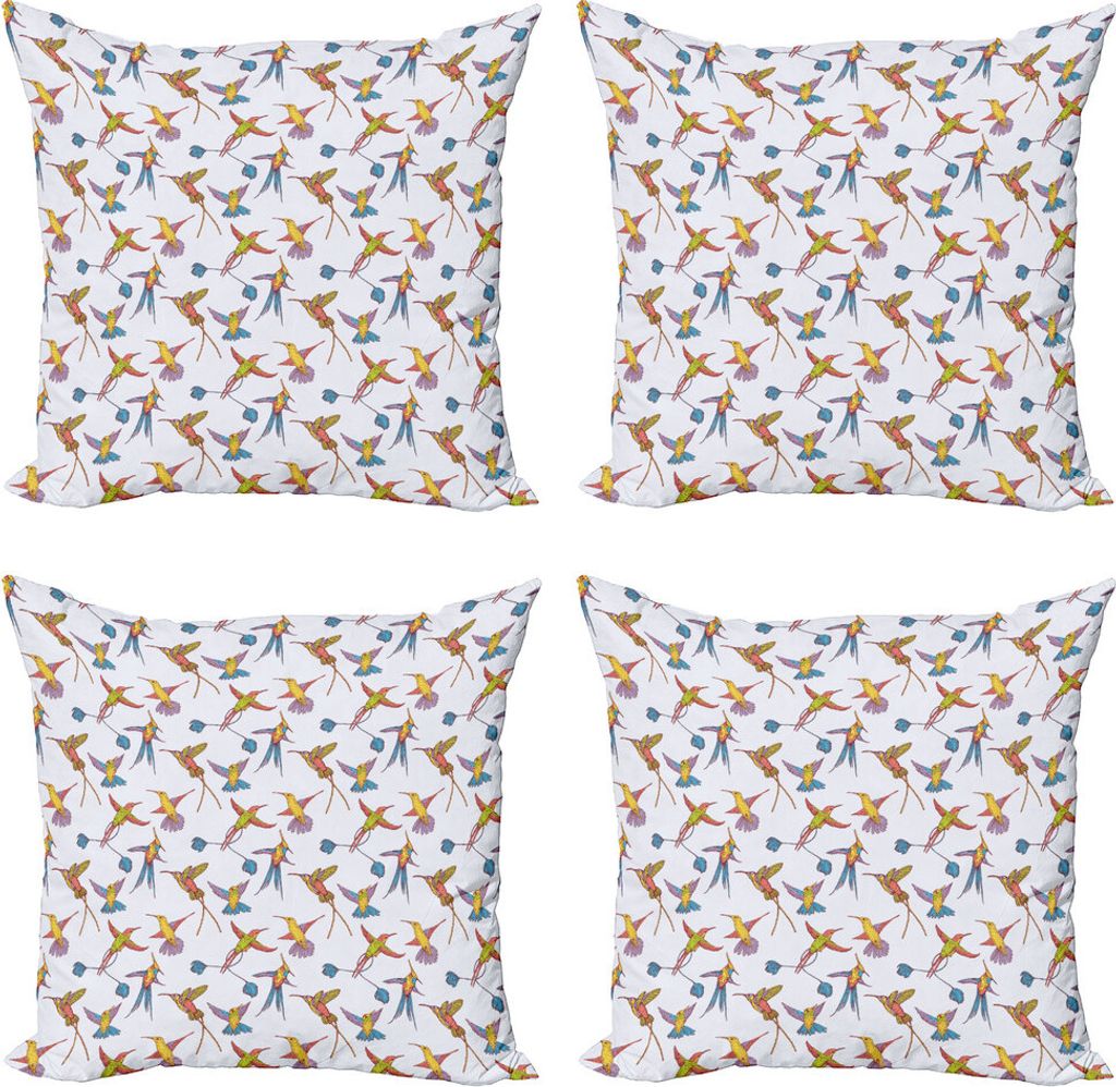 ABAKUHAUS Vögel Kissenbezug Set (4 Stück), Tropical exotische Wildtiere, Moderner Doppelseitiger Digitaldruck, 60 cm x 60 cm, Mehrfarbig