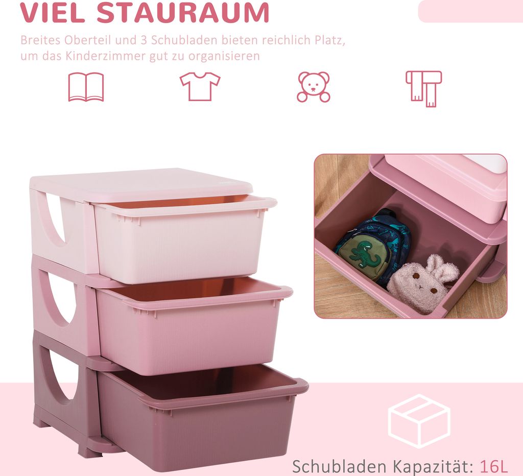 HOMCOM Schubladenschrank für Kinder mit Stauraum Produktbild 6