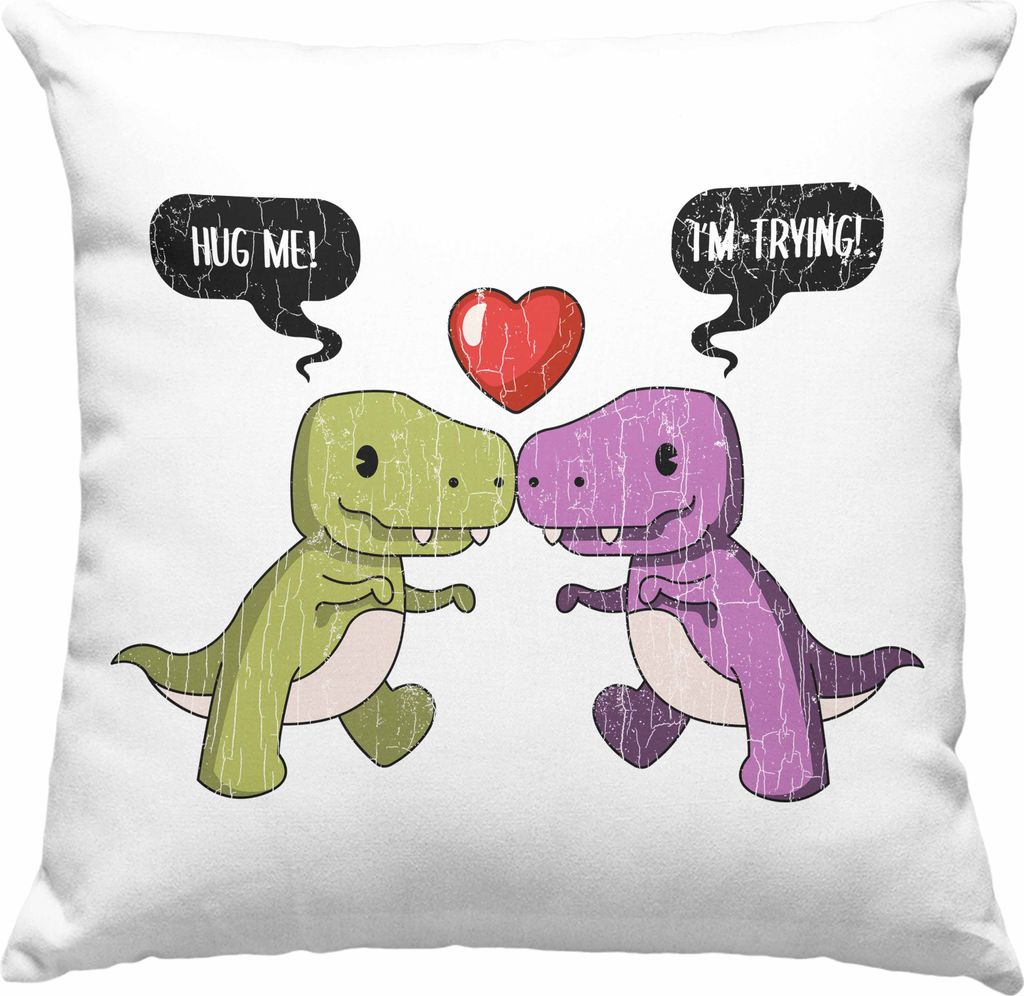 Trendation - Valentinstag Deko-Kissen mit Füllung 40x40 Geschenk für Ihn Sie Lustig Dinosaurier Geschenkidee Becher Freund Freundin Liebe Paare (...