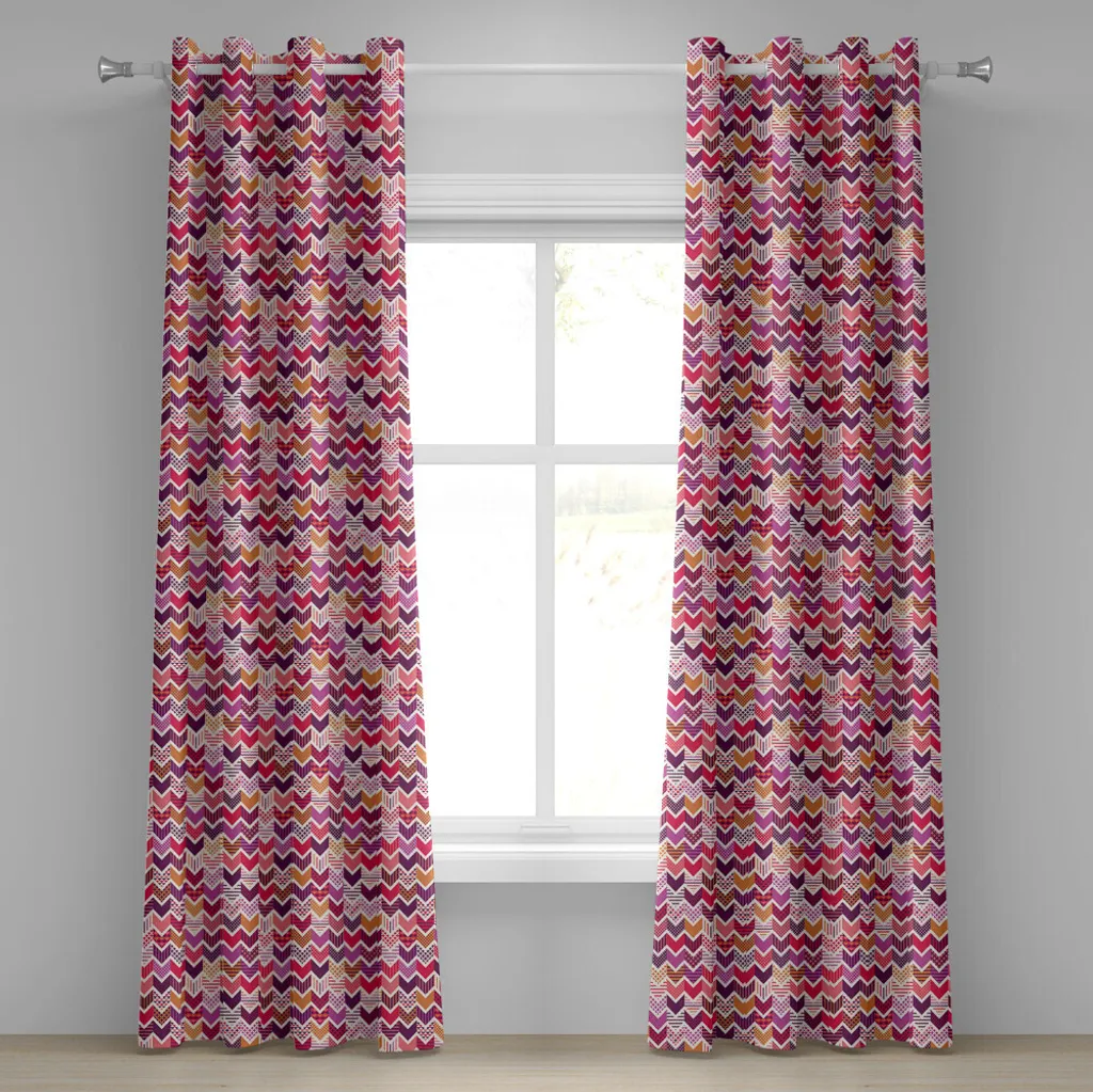ABAKUHAUS Tenda con occhielli angolari, motivi colorati a freccia, linee a zig zag, motivo geometrico ispirato al patchwork, cubi, tende decorative a 2 pannelli, 280 cm x 245 cm, multicolore