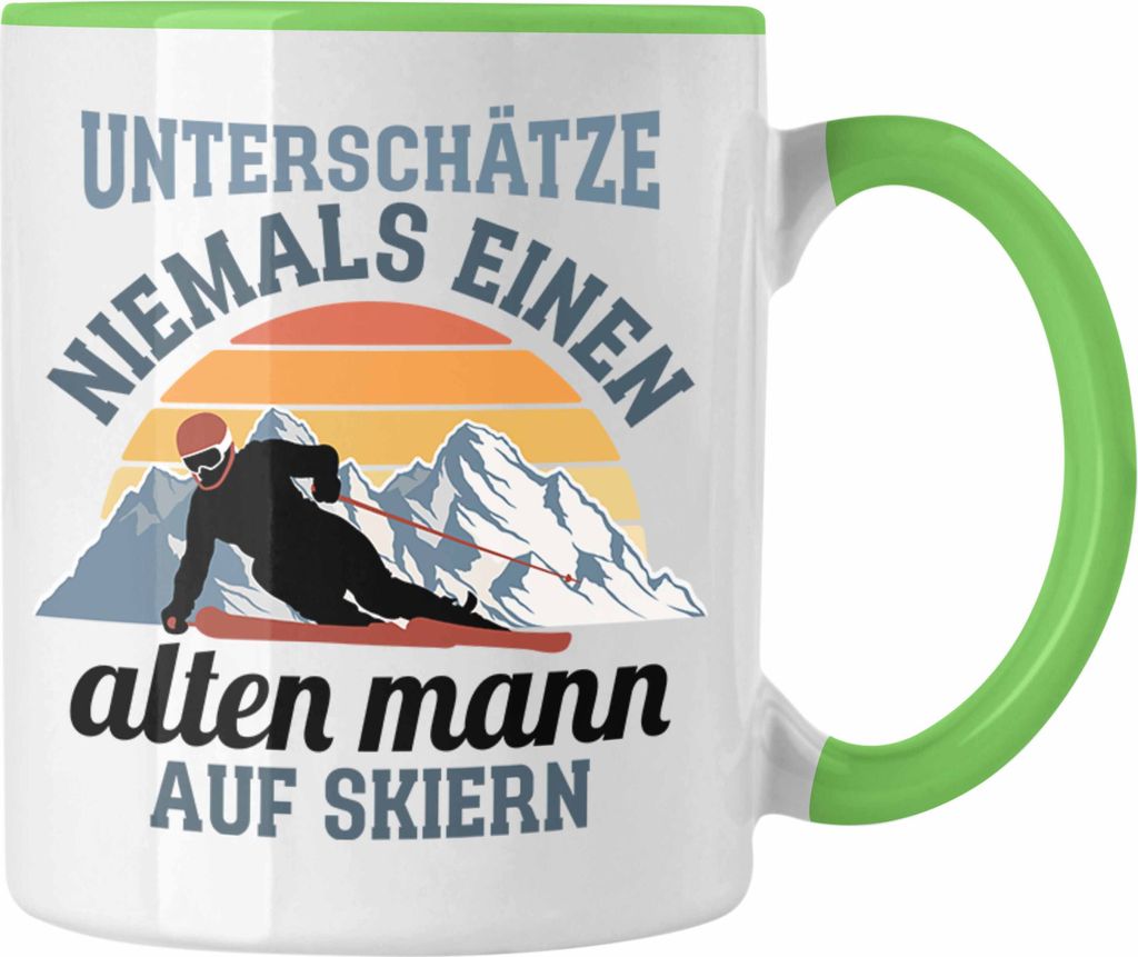 Trendation - Ski Fahren Tasse Geschenk Skifahrer Geschenk Tasse Lustig Männer Skifahren Witz Spruch Sprüche (Grün)