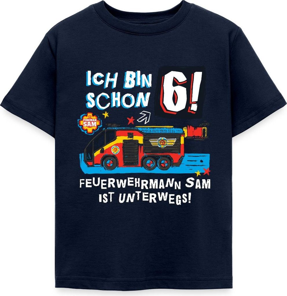 Spreadshirt Feuerwehrmann Sam Geburtstagsdesign 6 Jahre Kinder T-Shirt, 110/116 (5-6 Jahre), Navy