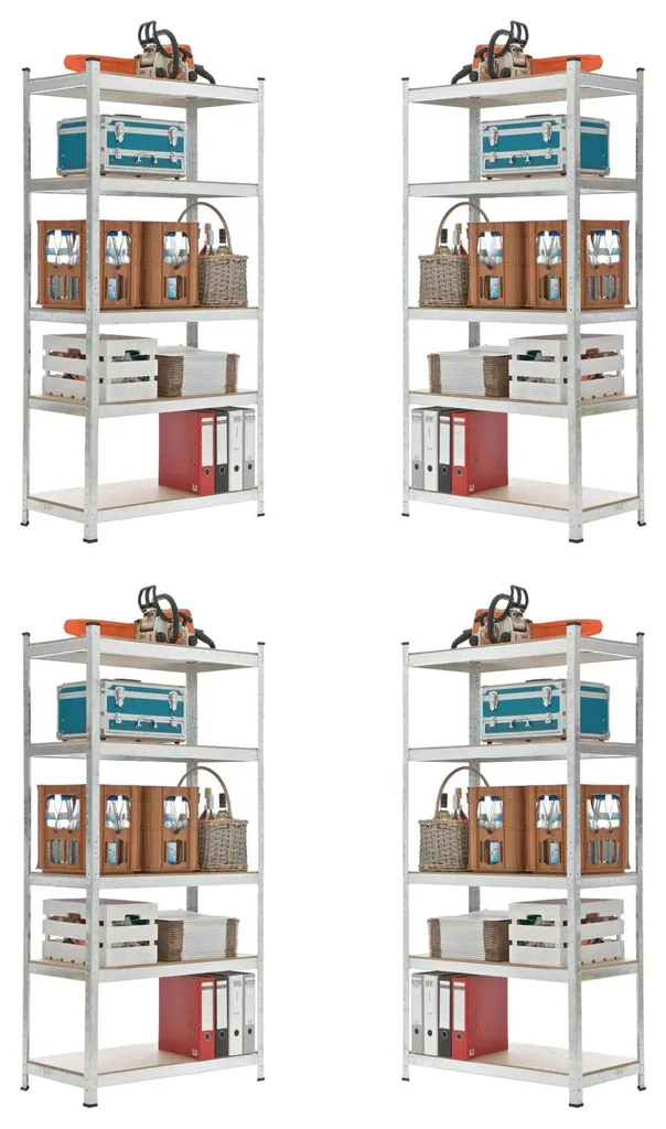 Rangement garage et atelier - Pack 4 Étagères enfichables métal gris