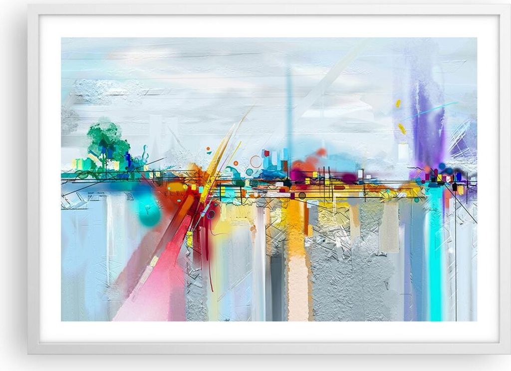 Gerahmtes Poster - Weißer Rahmen - Abstraktion modern - 70x50 cm - Wand Bild - Wanddeko - Wandbilder - Kunstposter - Wandposter - Bilderrahmen - B...