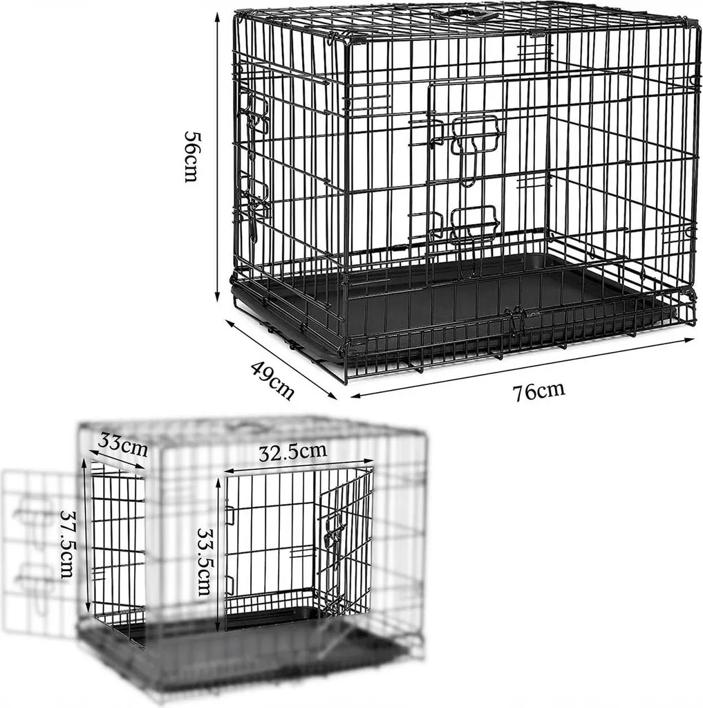 gabbia da trasporto per animali lionto, gabbia pieghevole in metallo con parete divisoria, base in plastica e chiusura di sicurezza, 76x49x56 cm - 5