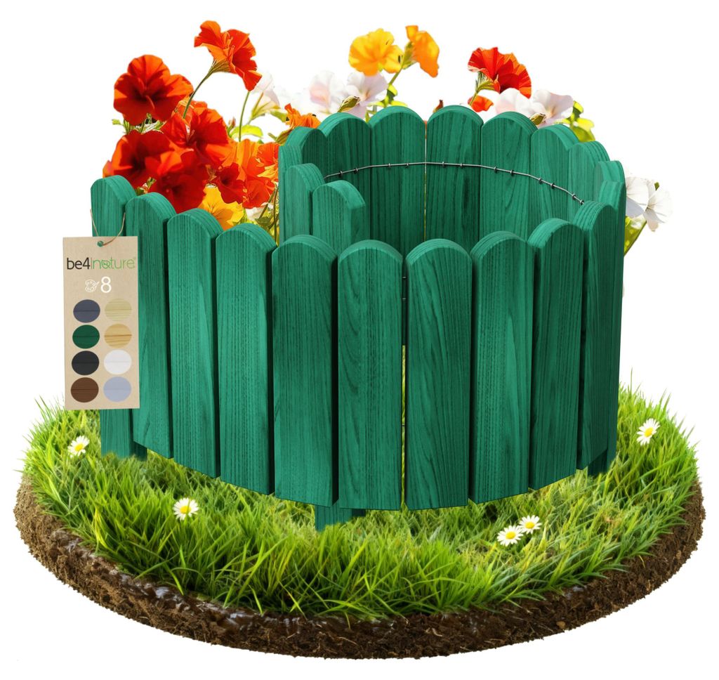 be4nature Flexible Rollborder aus Holz 100 x 40 cm Grün Imprägnierte Beeteinfassung aus Kiefernholz Beetumrandung Gartenzaun Palisade Rollzaun