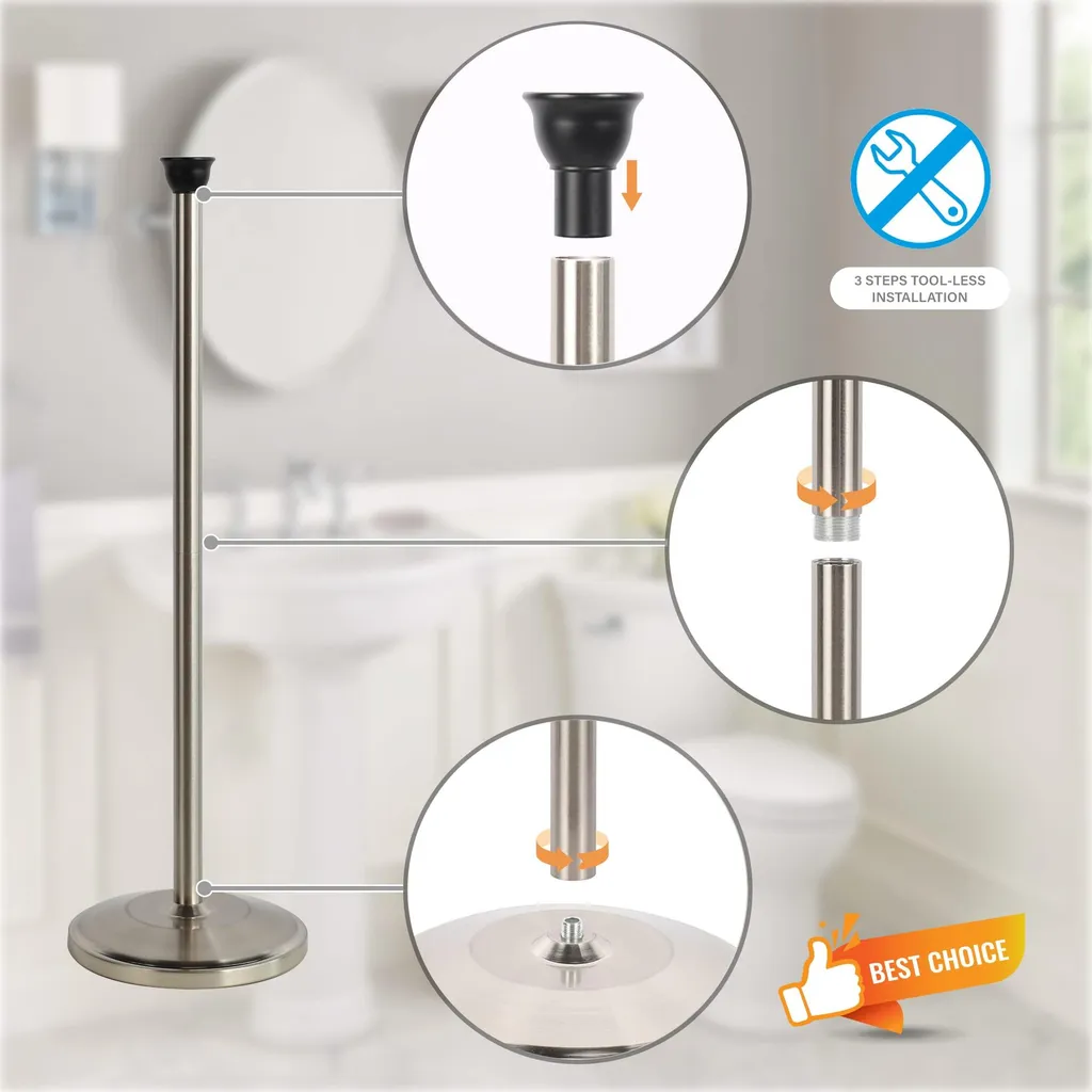 Support papier toilette sans perçage métal argenté pour bureau - 2