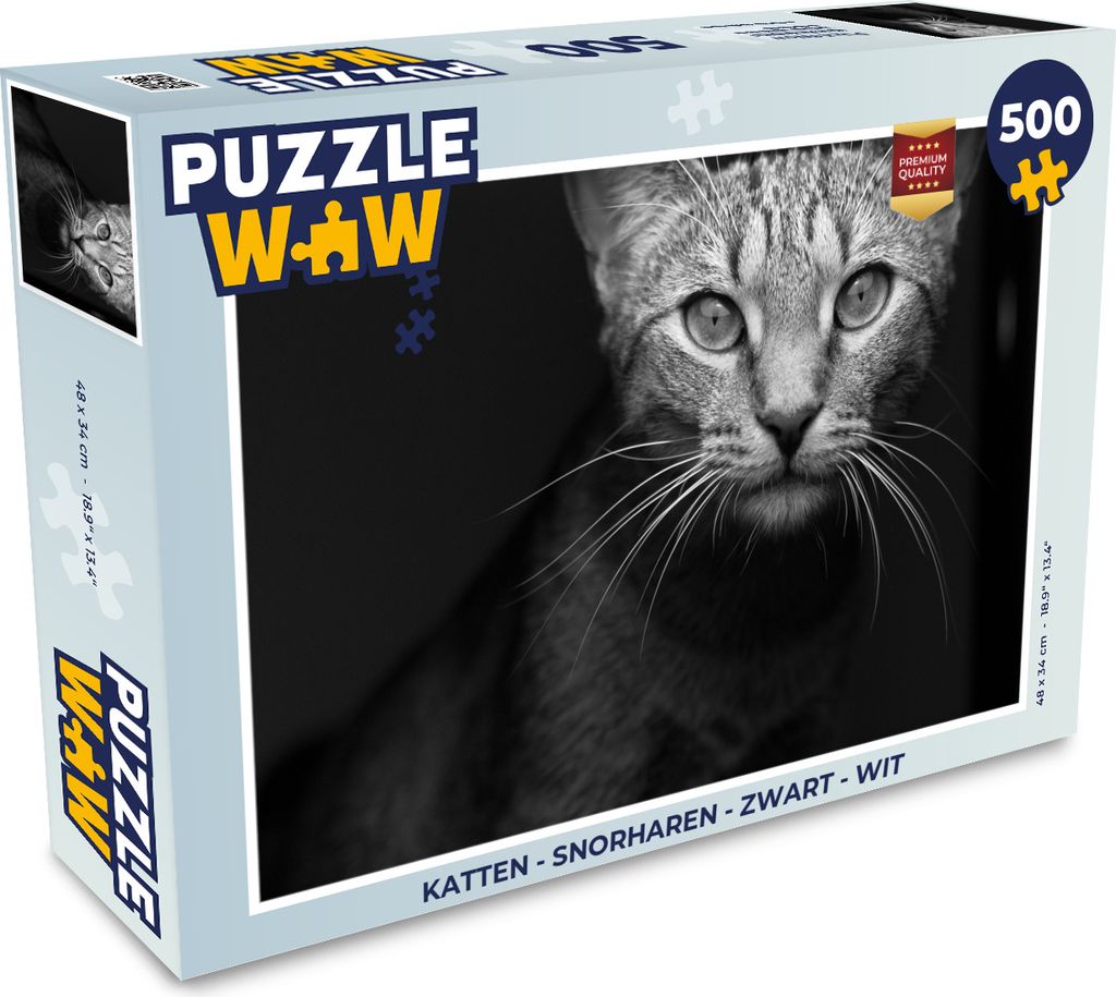 MuchoWow Puzzle 500 Teile Katzen - Schnurrhaare - Schwarz - Weiß - 500 Teile - Kinder - Selberbauen - Puzzlespiele