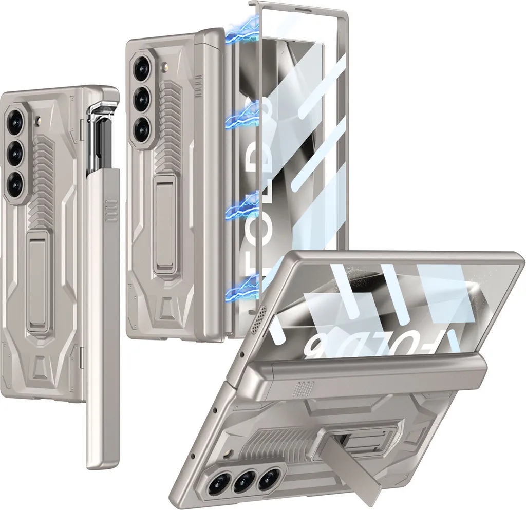 Custodia Samsung Z Fold 6 Grigio Chiaro: Protezione Lente e Stand