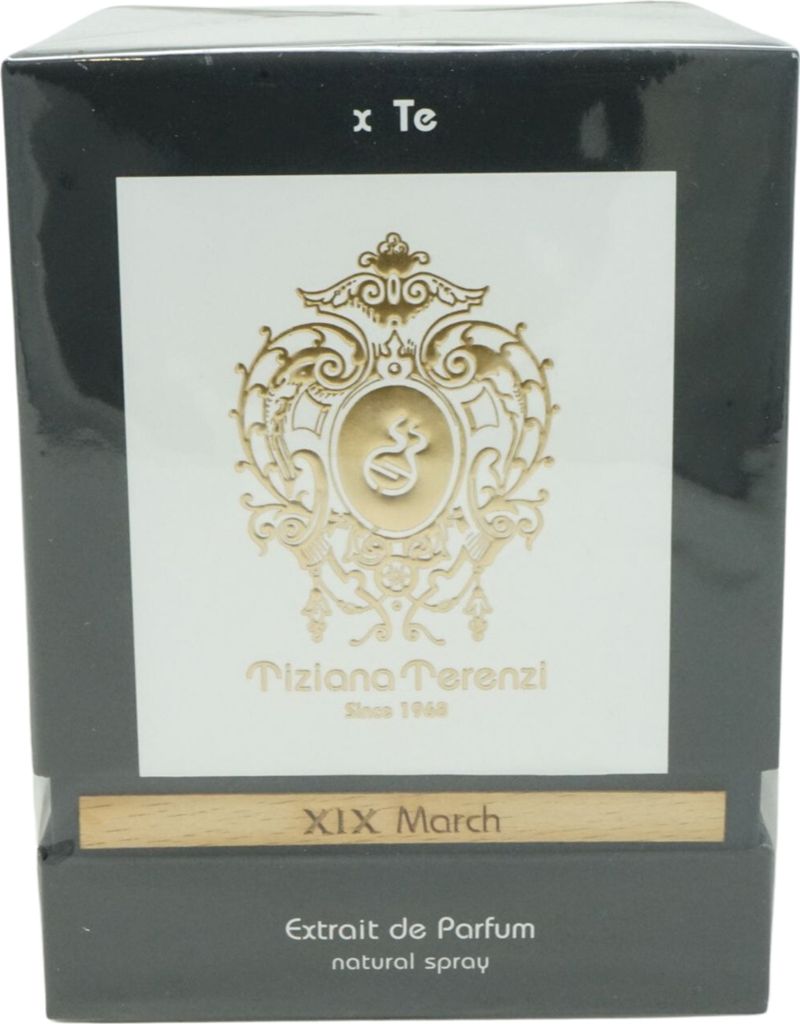 A product box for Tiziana Terenzi XIX March perfume.