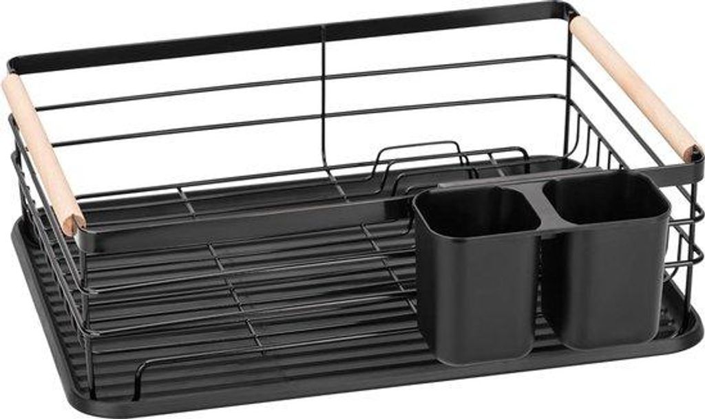 Kompakter Ablaufrek mit Servierteller und Besteckhalter - 43 x 305 x 14 cm - schwarz - für Küche und Spülbecken Ablaufrek mit Leckbügel einklap...