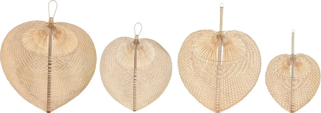 Décoration murale éventail tropical en fibres naturelles brun - 4 pièces