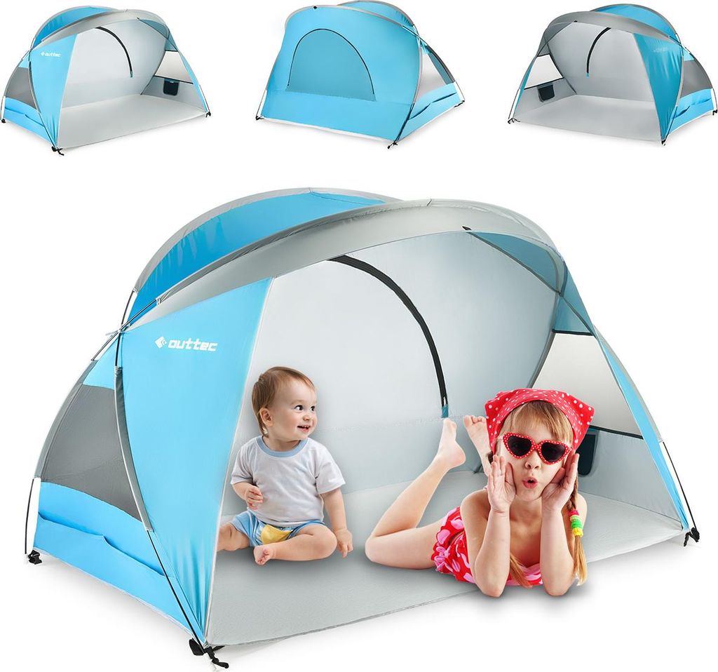 Outtec Strandmuschel - Pop Up Zelt, Strand Sonnenschutz, Windschutz, Strandzelt, Beach Tent - 190x115x125 cm - für Baby, Kinder und Erwachsene