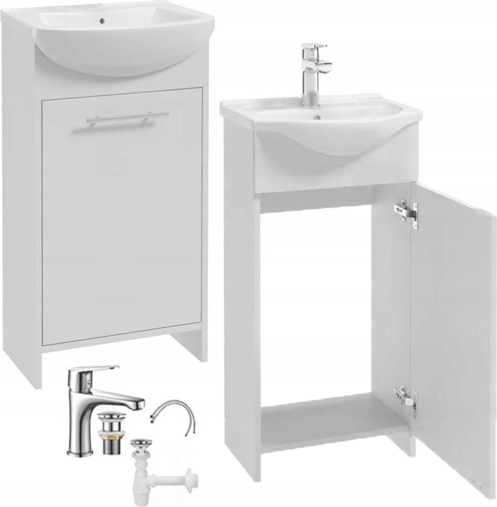 Meuble de salle de bain avec vasque blanche avec mitigeur Image du produit 
