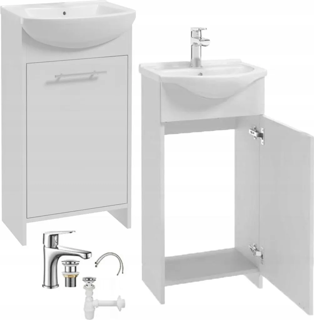Meuble Vasque 84cm avec Mitigeur Chromé Allongé et Siphon Inclus Frigo
