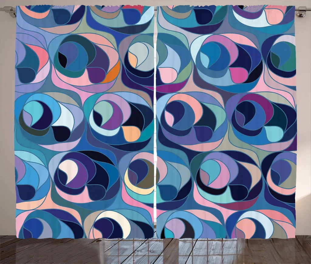 ABAKUHAUS Tenda rustica astratta, forme sinuose retrò variegate, tende universali per soggiorno con passanti e ganci, 280 x 175 cm, multicolore