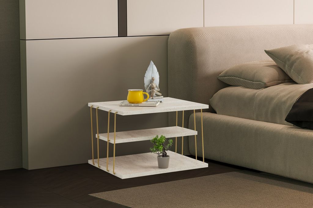Skye Decor, Lifon - Gold, Marble, Gold, Beistelltisch, 50 x 33 x 40 cm, 100 % MELAMINBESCHICHTETE SPANPLATTEN