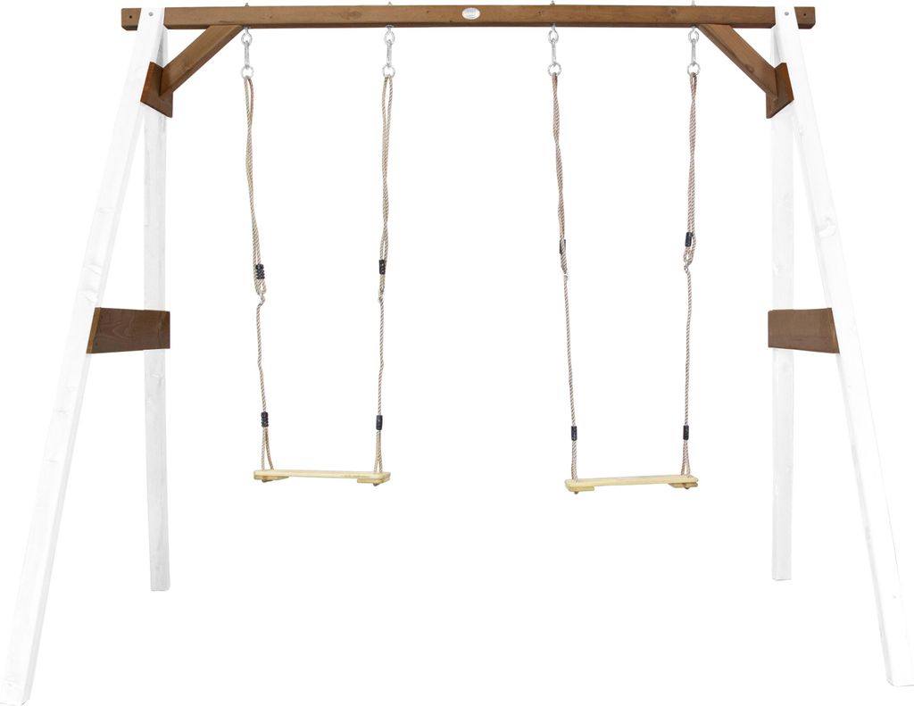AXI Doppelschaukel in Weiß / Braun aus Holz | Schaukel mit Gestell für 2 Kinder| Schaukelgestell für den Garten