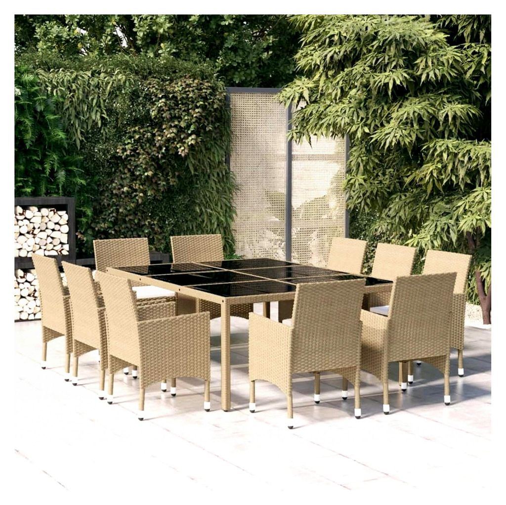 Rattan Gartenmöbel Set für 10 Personen, Terrassenmöbel für den Außenbereich, Essgruppe mit 10 Stühlen und Tisch