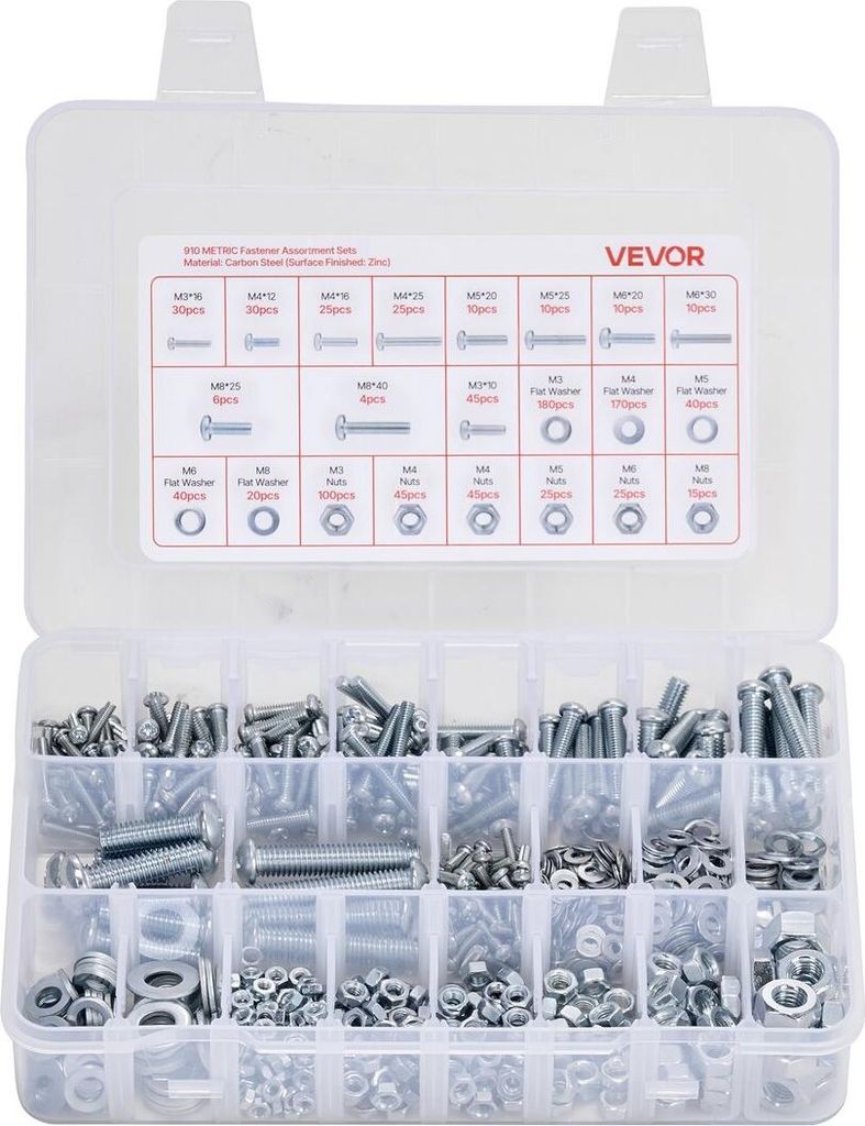 2250-teiliges Sortiment mit Schrauben und Muttern, metrisch und imperial, legierter Stahl, M3, M4, M5