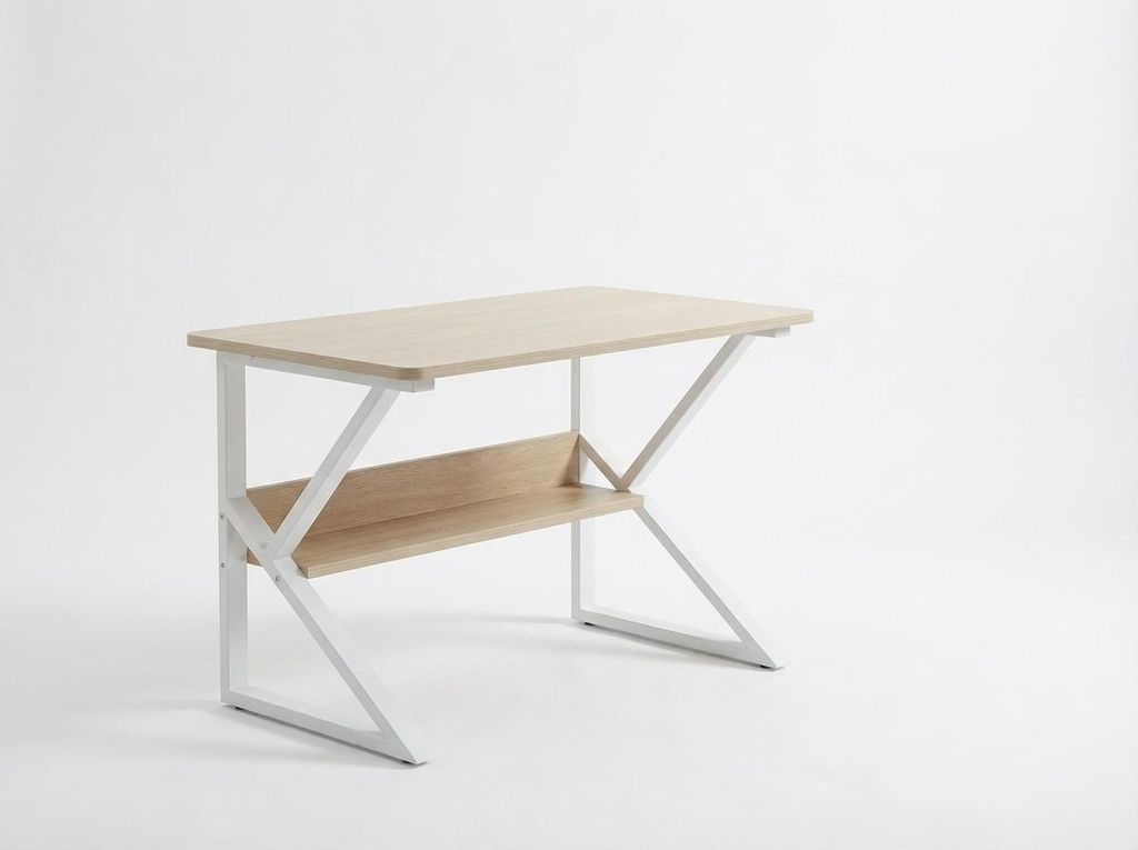 Biurko z półką SHAPE 80x40 cm, biały/dąb sonoma Zdjęcie produktu 