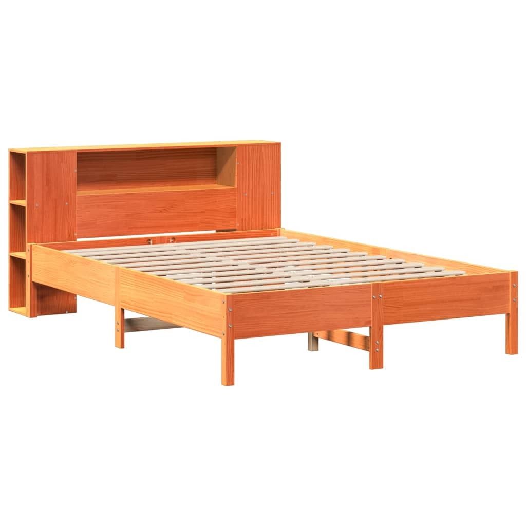 Eleganter Möbel Massivholzbett mit Regal ohne Matratze Wachsbraun 135x190cm - CJG659676 - Klassische BettenJugendbett Tagesbett