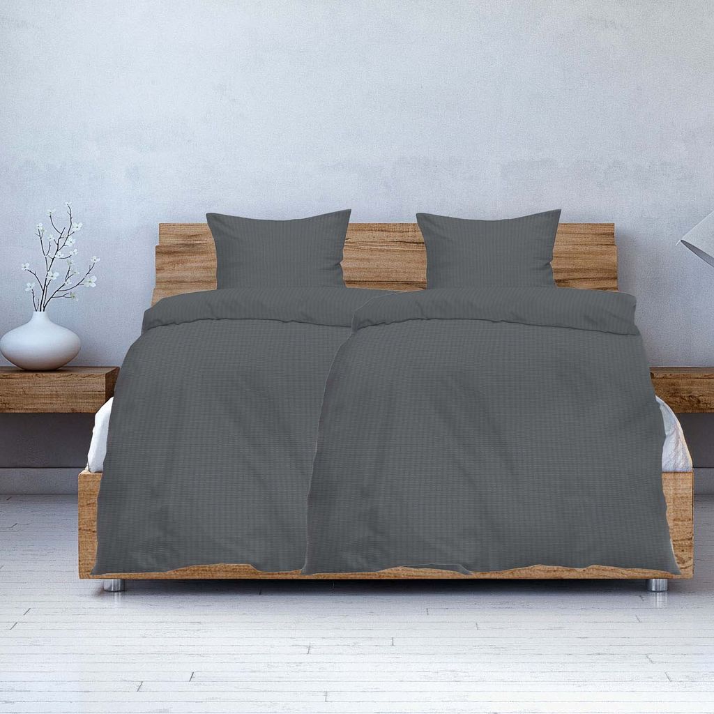 Seersucker Bettwäsche 135x200cm Anthrazit Grau – 100% Baumwolle, Bügelfrei & Atmungsaktiv