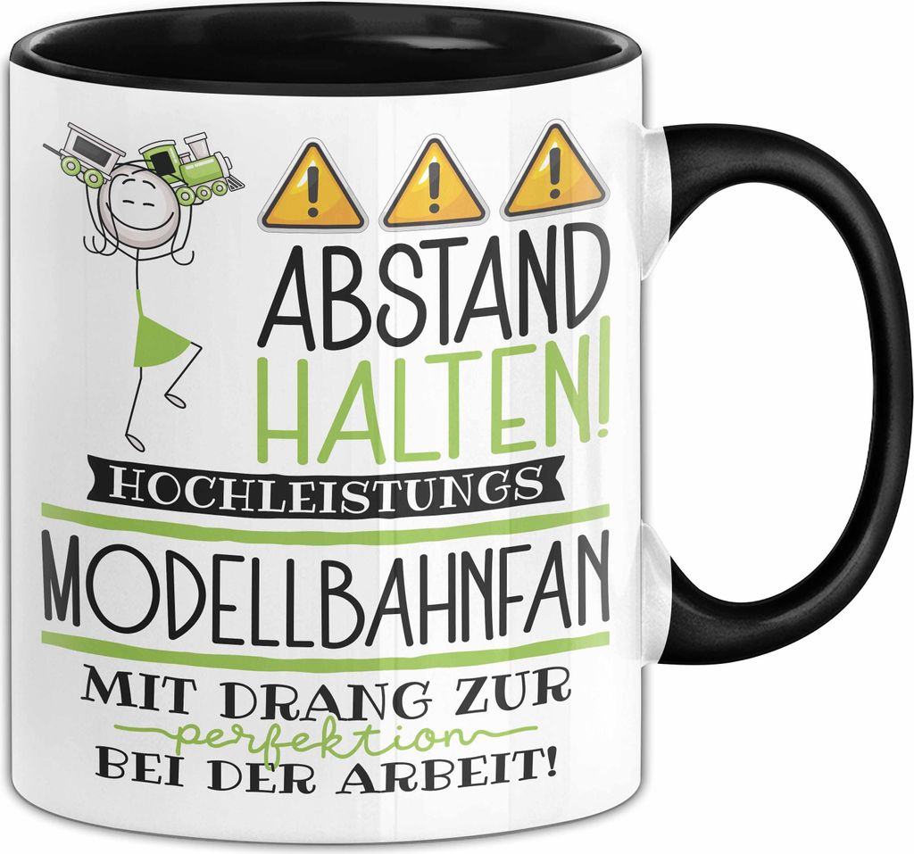 Modellbahnfan Tasse Geschenk Lustig Abstand Halten Hochleistungs-Modellbahnfan Mit Drang Zur Perfektion Bei Der Arbeit (Schwarz)