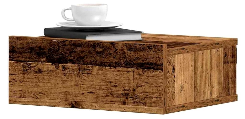Hängender Nachttisch in Altholz-Optik, 40x32x15 cm, Holzwerkstoff, schwebender Beistelltisch für Schlafzimmer und Wohnzimmer, platzsparende Wandm...