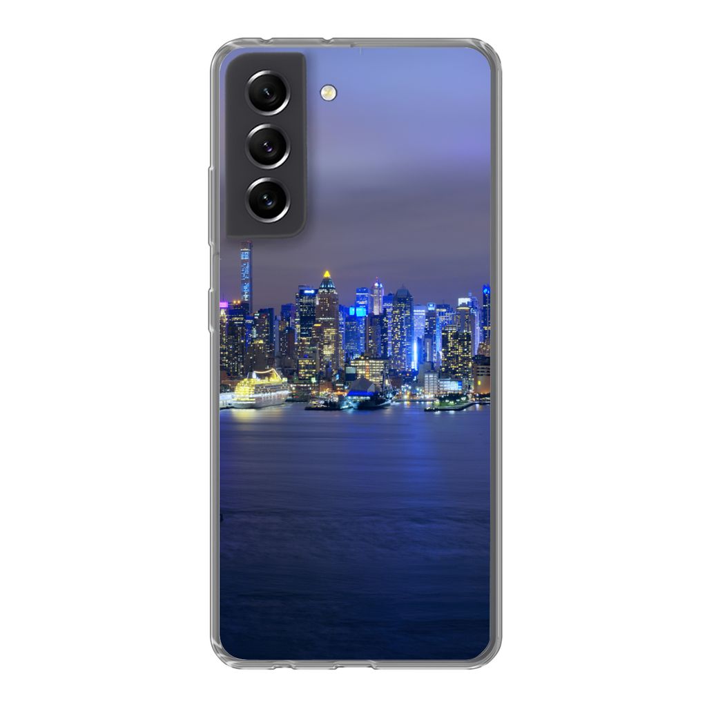 MuchoWow Handyhülle Schutzhülle Hülle für Samsung Galaxy S21 FE New York - Skyline - Nacht Silikon Softcase Handy Hülle - Mobiltelefonhülle