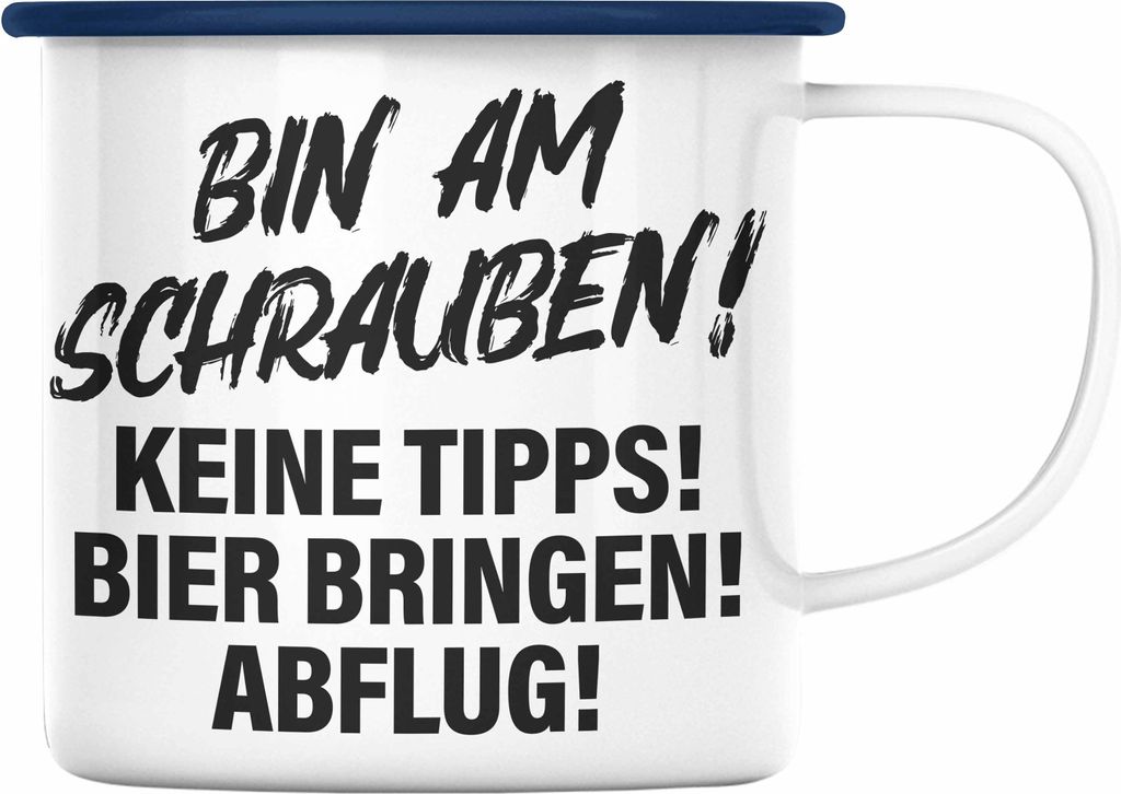 Trendation - Auto Tuner Emaille Tasse Geschenke Autotuner Geschenkidee Autoliebhaber Emaille Tasse für Männer Autofan Emaille Emaille Tasse (Blau)